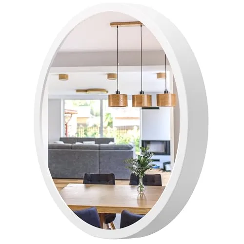 STOLARNIA PIKA Wandspiegel mit Holzrahmen (∅37 cm) in weiß von STOLARNIA PIKA