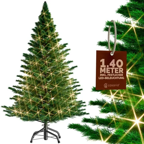CASARIA® Weihnachtsbaum künstlich 140cm mit Lichterkette - Künstlicher Weihnachtsbaum mit integrierter LED-Lichterkette, ideal für kleine Räume. Naturgetreue Optik und stabiler Metallständer sorgen für festliche Stimmung ohne Nadeln.