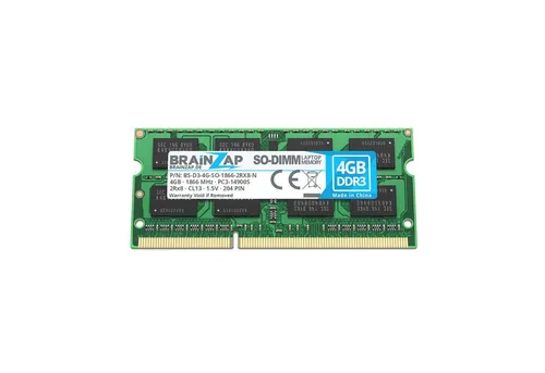BRAINZAP 4GB RAM PC3-14900S-13 SO-DIMM Laptop-Arbeitsspeicher (1866 MHz, CL13, 2Rx8, Non-ECC, Unbuffered, für Notebooks - Intel und)