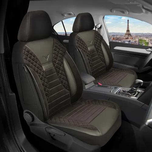 Maß Schonbezüge für Mercedes C-Klasse W203 PS803 - Hochwertige Sitzbezüge aus Velours und Kunstleder, atmungsaktiv, waschbar und ideal für vordere Schalensitze mit Airbagfreundlichkeit. Perfekte Passform für Ihren Mercedes!