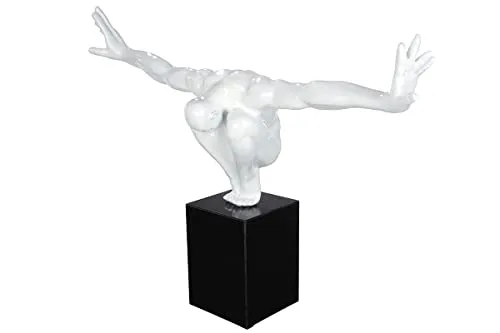 GILDE Skulptur Cliffhanger - modernes Design in weiß - Elegante Statue aus Kunstharz mit glänzendem Finish auf schwarzem Marmorsockel, ideal als Geschenk für jeden Anlass.