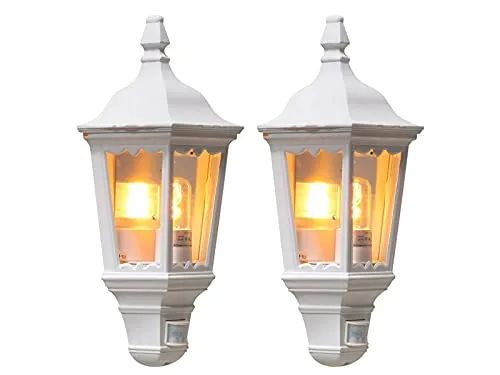 Konstsmide Firenze 2er-Set Halbschalen-Wandleuchten mit Bewegungsmelder - Elegante Wandleuchten aus weiß lackiertem Aluminium mit klarem Glas. Ideal für den Außenbereich, bietet eine praktische Bewegungsmelder-Funktion und stilvolle Beleuchtung.