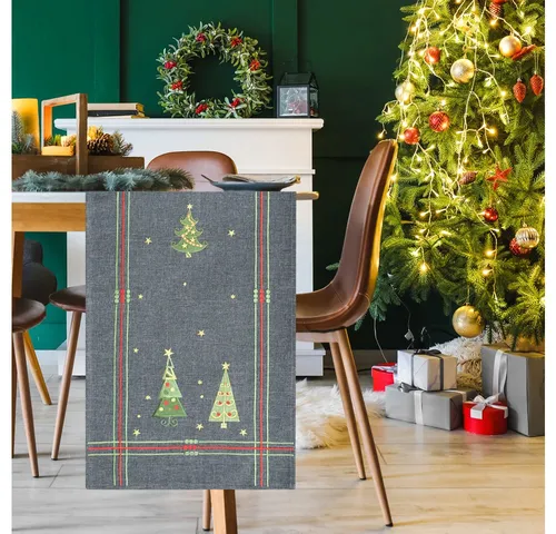 DecoHomeTextil Heimtextilmanufaktur Tischdecke Leinen Optik Christmas wasserabweisend, Weihnachten, Tanne, X-Mas, wasserabweisend
