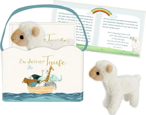 Geschenkset – Zu deiner Taufe: Geschenktasche mit Buch und Plüschlamm