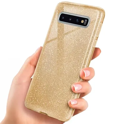 ONEFLOW Glitter Case für Samsung Galaxy S10 Plus Glitzer Handyhülle mit Kameraschutz, Stylische Hülle Glitzernd, Dünne TPU Schutzhülle für Damen, Glitzerhülle Qi kompatibel, Gold