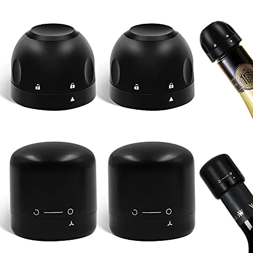 Senbos 4 Stück Wein und Champagner Flaschenverschluss, Wiederverwendbarer Weinverschluss aus Silikon mit Drehschalter, Hält Wein Frisch, Bestes Geschenk für Wein und Champagnerliebhaber