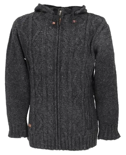 GURU SHOP Unisex Strickjacke aus Wolle mit Zopfmuster - Dunkelgrau, Größe M - Hochwertige Unisex Strickjacke aus Schafwolle mit Zopfmuster und praktischem Reißverschluss. Ideal für kalte Tage, ausgestattet mit geräumigen Taschen und Baumwollfutter für zusätzlichen Komfort.