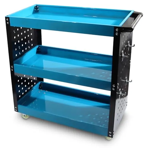 Bituxx Werkstattwagen – Mobiler Rollwagen mit Lochwand und Werkzeughaltern - Werkstattwagen mit 3 Etagen und 4 Rollen für optimale Mobilität. Robuste Bauweise aus Metall, ideal für Werkstätten und Hobbyräume.