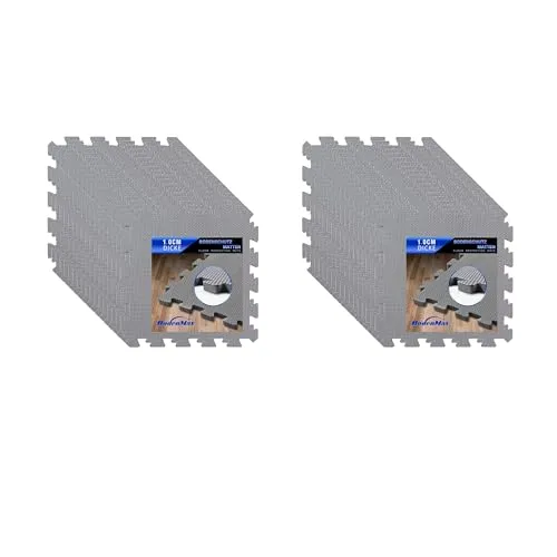 BodenMax Bodenschutzmatte 36 Stück - Rutschfeste Fitnessmatte - Sportmatten Set mit 36 rutschfesten Matten (30x30x1cm) aus leichtem EVA-Schaum, ideal für Fitness, Kampfsport und als Fallschutz. Schützt den Boden vor Kratzern und Geräuschen.