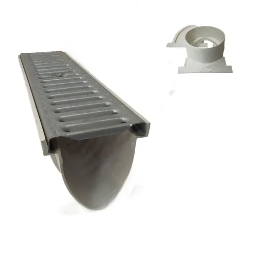 Xanie Entwässerungsrinne V mit Stegrost Klasse A 50cm + Ablauf-Set horizontal