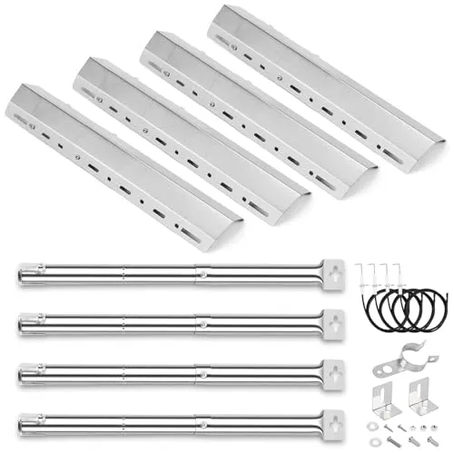 GFTIME Universal Edelstahl Brenner & Brennerabdeckung - Grillersatzteile, langlebig und korrosionsbeständig aus hochwertigem Edelstahl, passend für viele gängige Gasgrills; einfache Installation und gleichmäßige Beheizung für perfektes Grillvergnügen.