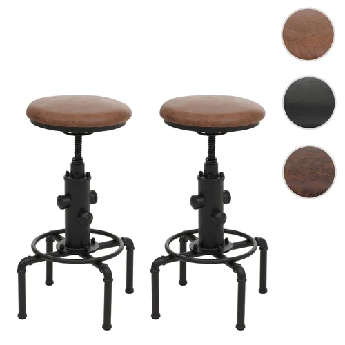 2er-Set Barhocker HWC-N23, höhenverstellbar drehbar Industrial Metall Kunstleder