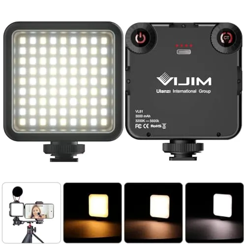 ULANZI VL81 Videoleuchte 81 LEDs Videolicht mit Cold Shoe, Foto Licht 3200K-5600K Farbtemperatur Helligkeit Einstellbar CRI 95+, 3000mAh Akku Kamera Licht für Fotografie YouTube Videoaufnahme