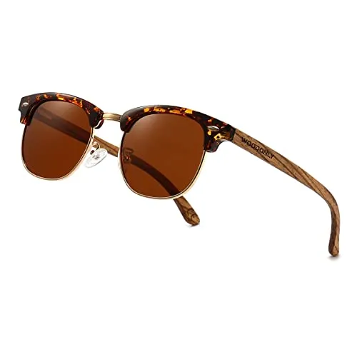 WOODONLY Holz Retro Polarisierte Sonnenbrille - UV400 Schutz Quadrat Shades für Herren und Damen Perfekte Geschenke (Braun, Zebrano)