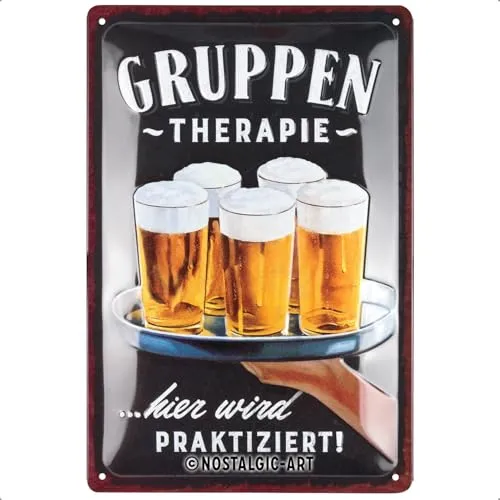 Nostalgic-Art Retro Blechschild, 20 x 30 cm, Gruppentherapie – Bier – Geschenk-Idee für Bier-Fans, aus Metall, Vintage Design mit Spruch, Blechschilder Sprüche, Bier-Deko