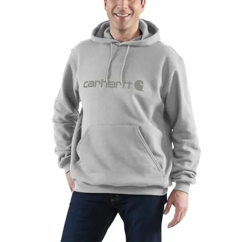 Carhartt Signature Logo 2 Kapuzenpullover - Hellgrau/Grau - XS - Bequemer Kapuzenpullover für Arbeit und Freizeit. Strapazierfähige Baumwollmischung sorgt für hohen Tragekomfort. Lockere Passform mit praktischen Taschen und verstellbarem Kordelzug.
