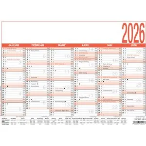Zettler Tischkalender 907 Arbeitstagekalender 2026, Tafelkalender, 6 Monate = 1 Seite, A4
