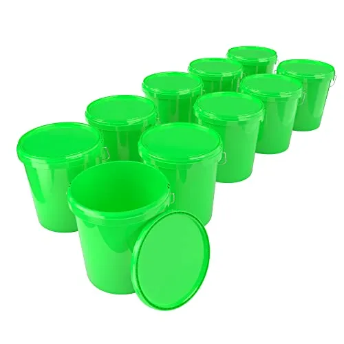 10x Eimer mit Deckel 16 Liter Grün - lebensmittelecht luftdicht und stabil, Leer Eimer mit Griff und Verschluss Deckel für Lebensmittel Chemie Wand Farbe Waschpulver Klebstoffe geeignet
