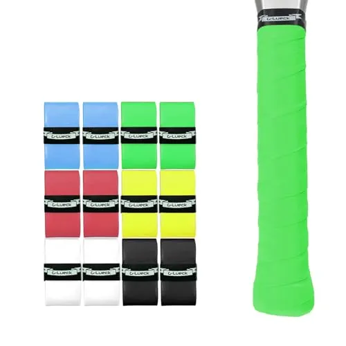 G-Lueck 12er Set Tennis Griffband TALENT GRIP | 0,50-0,60mm Stärke | Overgrip für Squash Badminton Schläger & Kicker inkl. selbstklebendes Abschlußband | sehr griffig, Anti-Rutsch (Mix 1)
