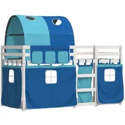 vidaXL Etagenbett mit Vorhängen Blau 90x200 cm aus Massivholz Kiefer