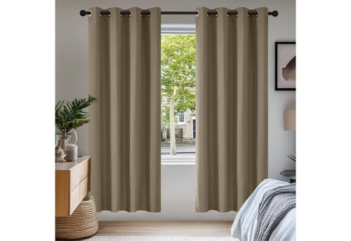 Deconovo Blickdichte Gardinen Kälteschutz Ösenvorhang, 160x132cm, Taupe, 2er Set - Schiebevorhänge mit hervorragendem Kälteschutz und Verdunkelungseffekt, OEKO-TEX-zertifiziert für ein gesundes Wohnklima. Ideal für ungestörten Schlaf und Lärmschutz.