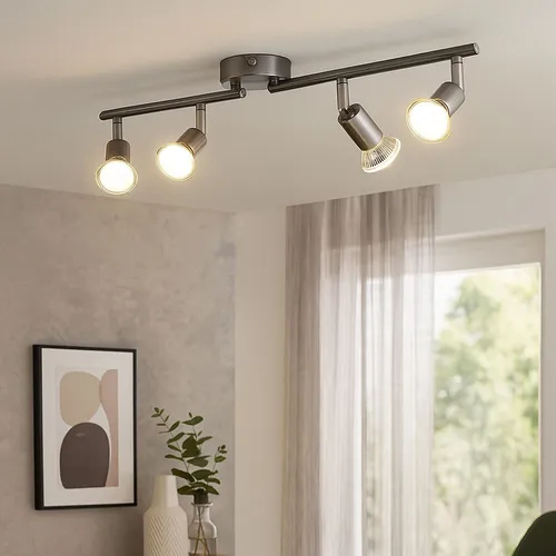 Spotleiste LED Deckenleuchte 4-flammig, Metall silber - Lampen für modernes Wohnen: Diese 4-flammige LED-Deckenleuchte mit beweglichen Spots sorgt für optimale Ausleuchtung und ein stilvolles Ambiente in jedem Raum.
