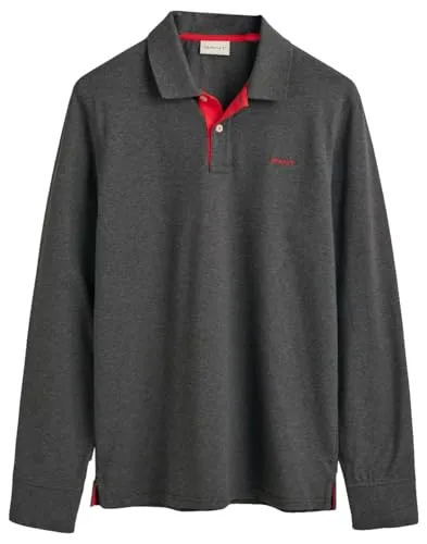 GANT Herren Reg Contrast Pique Rugger Polohemd - Antracit Melange, M EU - Poloshirt für Herren aus hochwertiger Baumwolle mit Stretch für optimalen Tragekomfort. Mit stilvollen Kontrastdetails und Gant-Logostickerei, ideal für lässige Anlässe.