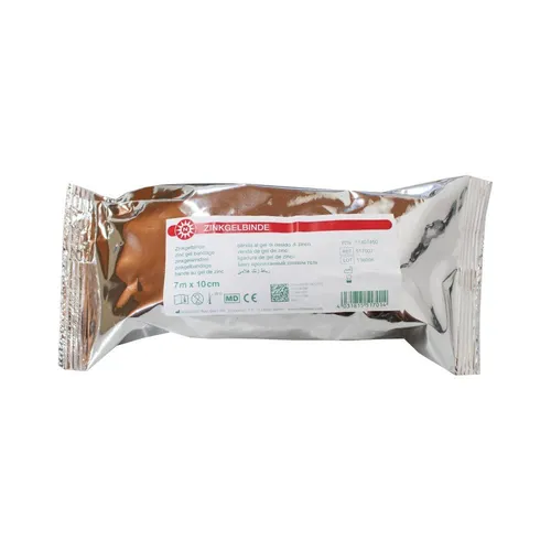 Noba Zinkgelbinde 10 cm x 7 m - 10 Stück - Kompressen & Verbände, ideal für die Behandlung von phlebologischen Erkrankungen mit hoher thermischer Stabilität und hygienischer Einzelverpackung.