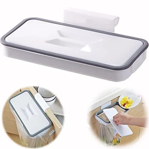 Luvadeyo® Hängender Müllsackhalter mit Deckel – Tragbarer Küchen Abfallbehälter