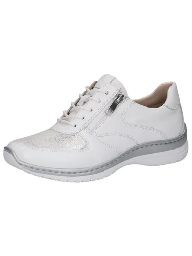 CAPRICE Damen Sneaker flach mit Reißverschluss, Weiß (White/Silver), 37 EU - Damen-Sneaker mit optimaler Passform für breite Füße, CLIMOTION-Technologie für einzigartigen Komfort und hochwertige Materialien für Langlebigkeit.