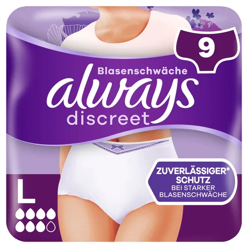 Always Discreet Inkontinenz-Höschen Für Frauen, L, 9 Stück,neu und OVP