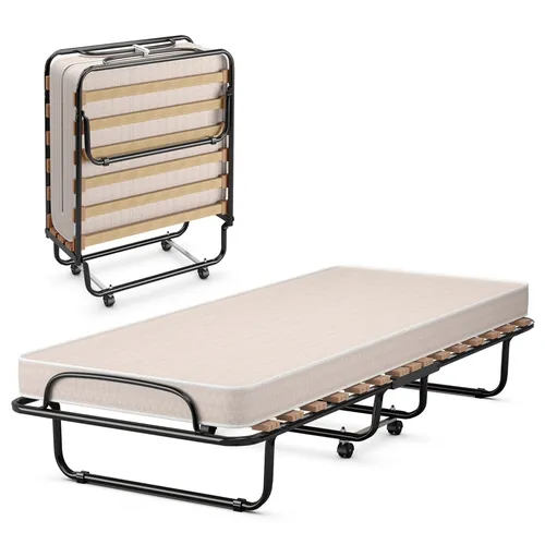GOPLUS Gästebett 80x190 cm mit Memoryschaummatratze - Klappbett mit robustem Stahlrahmen und platzsparendem Design, ideal für Zuhause, Büro oder als Gästebett. Komfortable Memoryschaummatratze für erholsamen Schlaf und einfache Mobilität mit 4 Rädern.