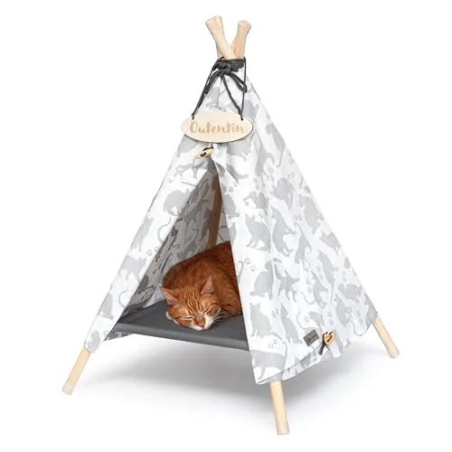 Outentin Hundehöhle für kleine Hunde und Katzen – Modisches Tipi für Haustiere - Stilvolles Katzen- und Hundezelt aus nachhaltigem, FSC-zertifiziertem Holz. Mit OEKO-TEX-zertifiziertem Polyester für langlebigen Komfort. Einfache Reinigung und vielseitige Nutzung bieten Ihrem Haustier einen gemütlichen Rückzugsort.