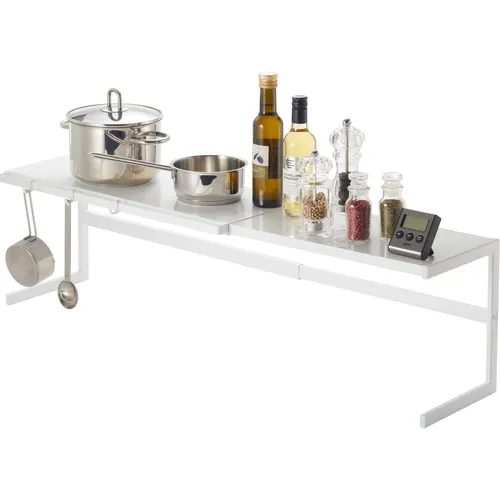 Yamazaki 4480 Tower Ausziehbares Küchenregal - Küchenlagerungs-Zubehör, flexibel verstellbar von 54 cm auf 92 cm, ideal für platzsparende Lösungen in modernen Küchen.