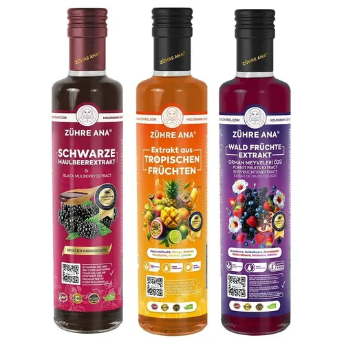 Schwarzes Maulbeer-Waldfrucht-Tropen-Fruchtextrakt Set – 3er Pack - Vielfältiger Fruchtmix aus Ananas, Avocado und mehr. Ideal für kreative Getränke und Desserts. Genießen Sie natürliche Aromen ohne künstliche Zusätze!
