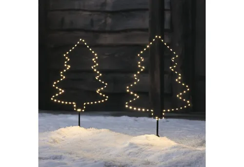 Lights4fun LED Dekolicht 2er Set Micro LED Stableuchten Weihnachtsbäume