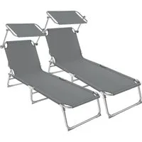 tectake Gartenliege 2er Set - Klappbare Sonnenliegen mit Sonnendach - 2 klappbare Gartenliegen von tectake mit verstellbarer Lehne und Sonnendach. Ideal für entspannte Stunden im Garten oder unterwegs, platzsparend und leicht zu transportieren.
