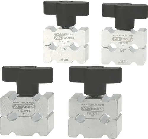 KS Tools Bremsleitungs-Biege-Werkzeug-Satz, 4-TLG - Bremssattelwerkzeugset für präzises Biegen von Bremsleitungen, klemmt sicher ohne Durchmesserveränderung, geeignet für Stahl, Kupfer und Kunststoffbeschichtete Leitungen.