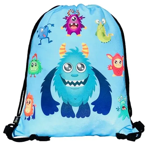 HECKBO Kinder Turnbeutel Monster - 40x32cm - Sportkleidung Trinkflasche - Kindergarten, Schule, Stoffbeutel Kita - Rucksack, Tasche, Sportrucksack, Sportbeutel Junge Mädchen