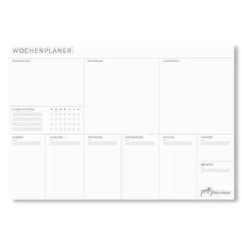 Wochenplaner Block | modern & minimalistisch | 50 Seiten | Recycling-Papier | mit Habit Tracker | To-Dos, Prioritäten & Wochenplan | nachhaltig in Deutschland hergestellt