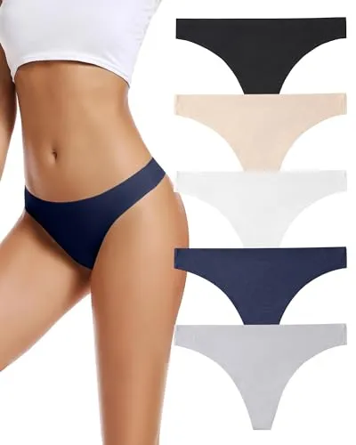 VOENXE Low Waist String Tanga Damen Nahtlos,Seamless Slip Mehrpack,Frauen Nahtlose UnterwäSche,Unterhose No Show Microfaser,Ohne Naht Unterhosen Atmungsaktiv,Invisible Women Thong Underwear,5er Pack