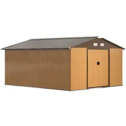 Outsunny Metall Gerätehaus 26,2m³ mit Satteldach - Robuster Geräteschuppen aus verzinktem Stahl, wetterfest und ideal für die sichere Aufbewahrung von Gartengeräten. Mit praktischen Schiebetüren und optimaler Belüftung für Ihren Außenbereich.