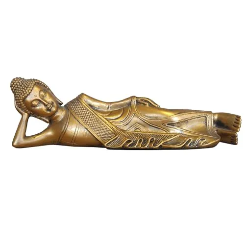 Liegende Buddha-Statue - Zen und Feng Shui Dekoration - Glücksbringer Objekt - Zen Geschenkidee - Büro, Schlafzimmer, Wohnzimmer ... Dekoration - Länge: 22cm - Goldene Farbe - Zen'Light