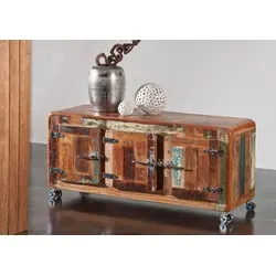 Massivmoebel24 Sideboard FREEZY #04 aus Altholz - Sideboard im Industrial-Stil, hergestellt aus ca. 60% wiederverwertetem Altholz und Eisen, bietet wertvollen Stauraum und verleiht jedem Raum eine frische, luftige Atmosphäre.