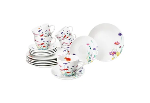 MamboCat Kaffeeservice 18tlg – Marie Porzellan für 6 Personen - Elegantes Porzellan-Kaffeeservice mit floralem Design, ideal für stilvolle Kaffeerunden und besondere Anlässe.
