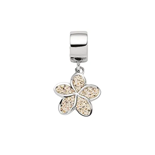 DUR Einzel Charm-Anhänger Plumeria Blüte - Clasp Charms für Damen, aus 925er Sterling-Silber mit feinem Strandsand für ein einzigartiges Design, bringt tropisches Flair an Ihr Handgelenk.