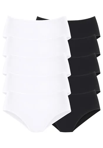 PETITE FLEUR Damen Hüftslip 10er Pack - Praktisches 10er Set Hüftslips mit elastischen Abschlüssen und hoher Leibhöhe für angenehmen Tragekomfort. Aus weicher Baumwoll-Stretch-Qualität, erhältlich in verschiedenen Farbkombinationen.