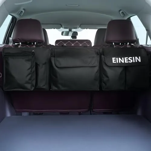Einesin Auto Kofferraum Organizer, Auto Aufbewahrungstasche mit Klett Kofferraum Taschen Faltbar, abnehmbare Aufbewahrungsmodule mit eingebautem Kühler (Schwarz)