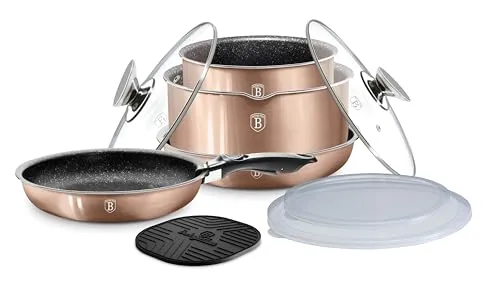 Berlinger Haus Satz Granittöpfe Click And Cook 29578 - 9-teiliges Topfset mit einzigartiger Granitbeschichtung und abnehmbarem Griff, ideal für alle Herdarten, inklusive Induktion. Spart bis zu 35% Energie und ermöglicht fettfreies Kochen.