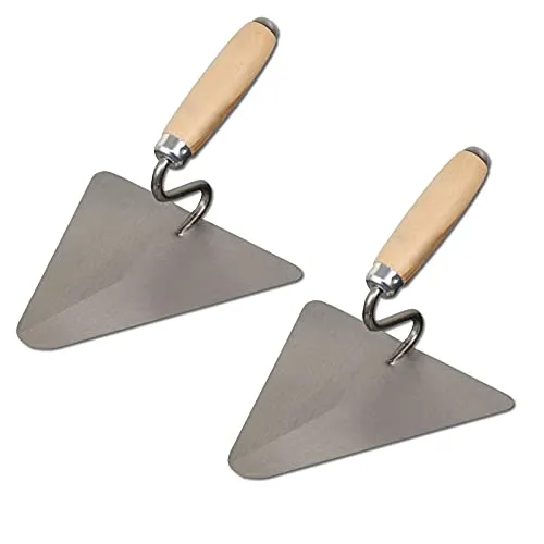 DEWEPRO 2er Set Berliner Maurerkelle 200x190mm – Putzkelle Dreieckskelle mit S-Hals Schwanenhals – Gehärtetes 1,2mm Stahlblatt konisch geschliffen – Holzgriff – Profi Werkzeug für Putz und Mörtel